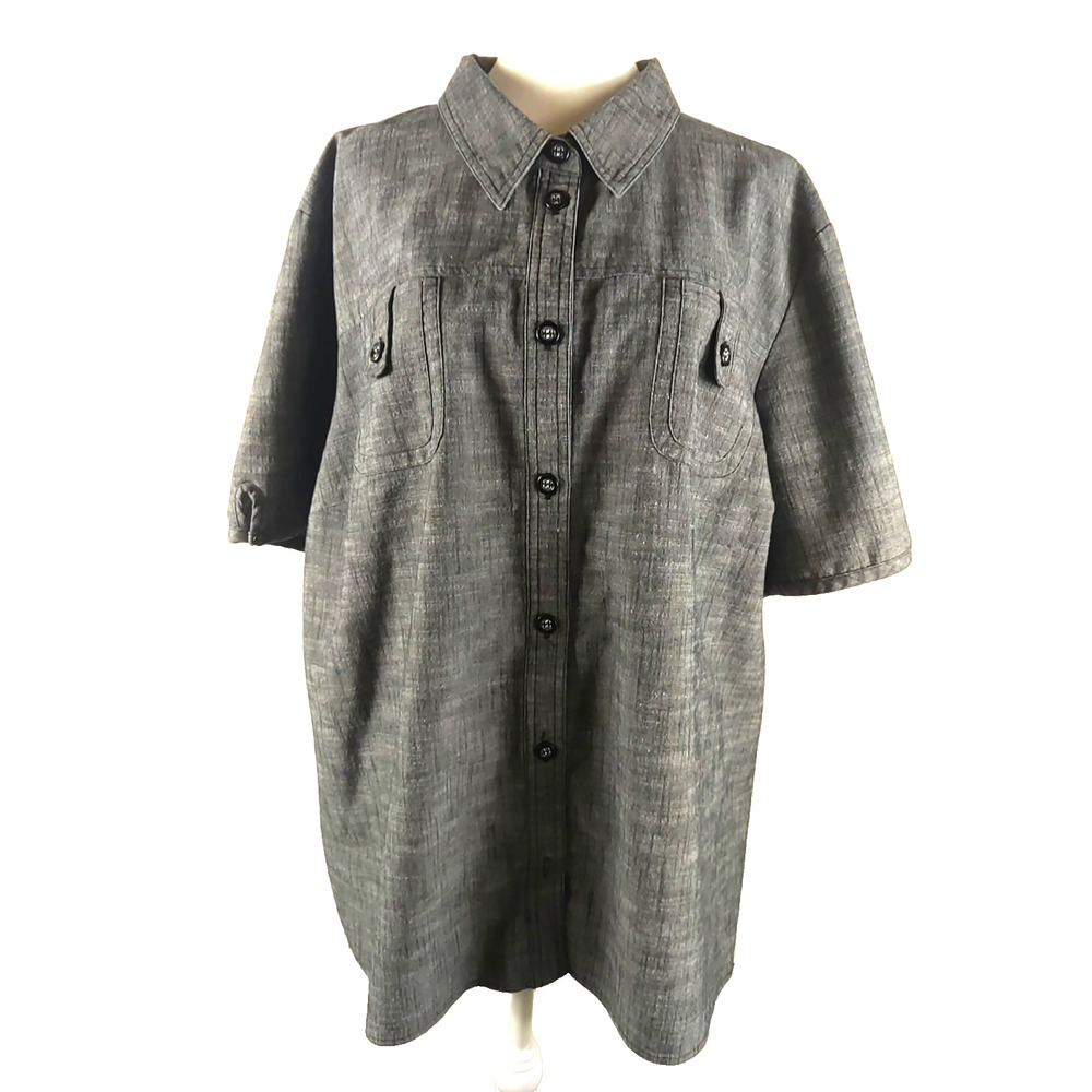 Maggie Barnes Women's Shirt Size 2x 22/24 Grey Short Sleeve Button Down flaw